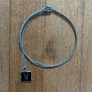VintageSilver Tone Necklace with Playboy Black Bunny Pendant
